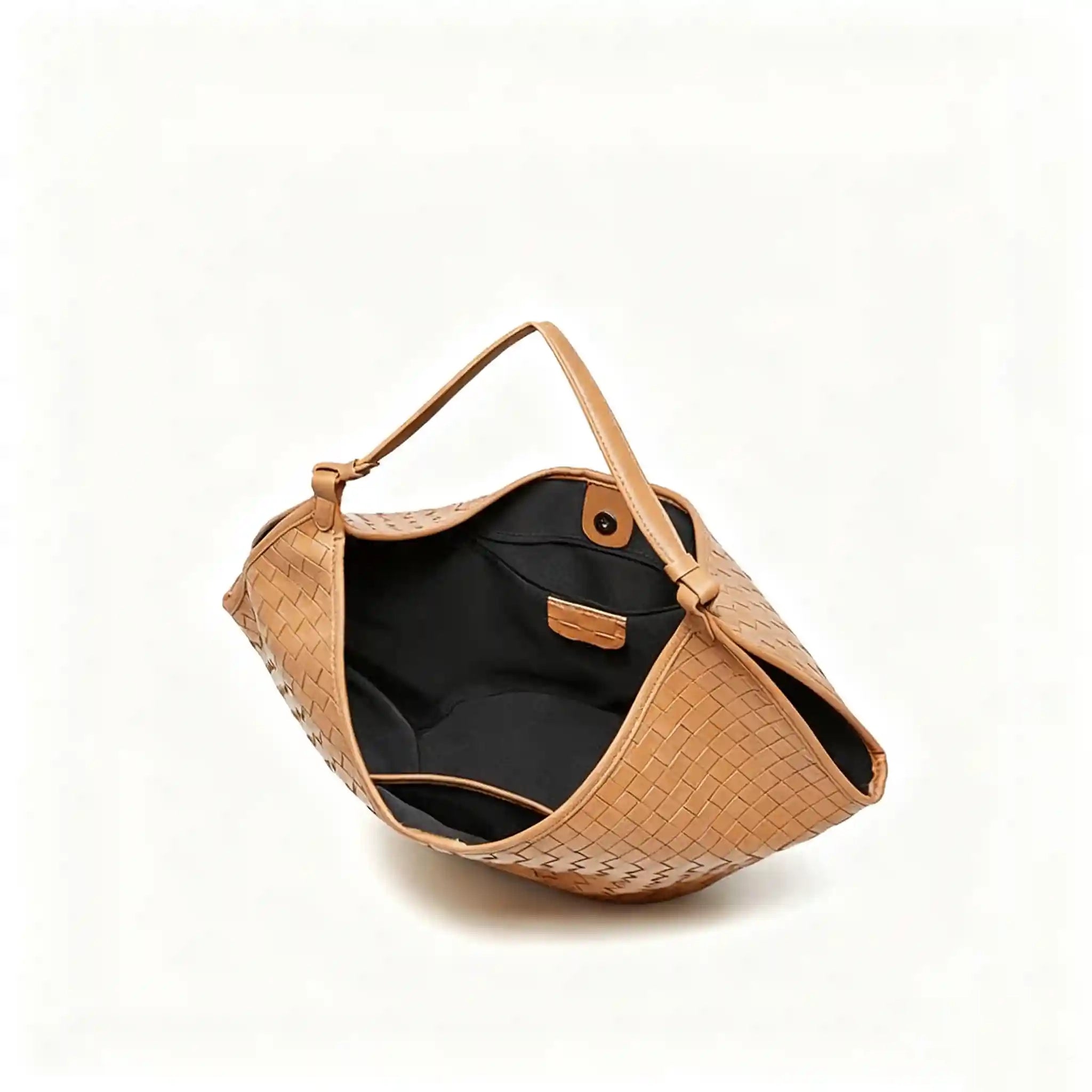 Large Woven Shoulder Bag showcasing a spacious interior with braided design, perfect for casual or everyday use.