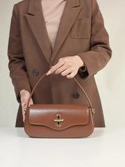 Turn-Lock Leather Baguette Bag