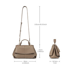 Premium Leather Crossbody Bag dimensions showing khaki color and style details for urban minimalist fashion.