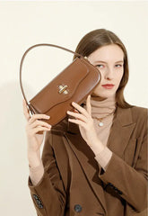 Turn-Lock Leather Baguette Bag