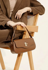 Turn-Lock Leather Baguette Bag