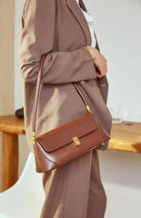 European Retro Shoulder Bag in brown leather, stylish shoulder and crossbody bag perfect for casual and date-night looks.