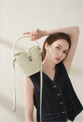 Woven Lambskin Bucket Bag