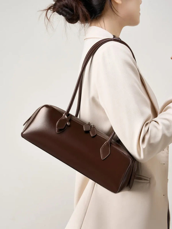 Classic Leather Baguette Shoulder Bag