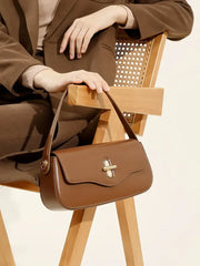 Turn-Lock Leather Baguette Bag