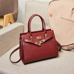 Croc-Embossed Leather Top-Handle Tote