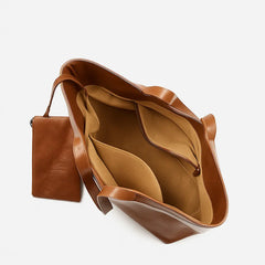 Large Leather Tote Bag showing interior compartments, perfect for everyday use, work, or casual outings.