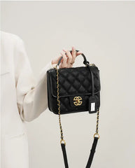Classic Quilted Leather Top-Handle Bag, genuine leather, flap closure, on model