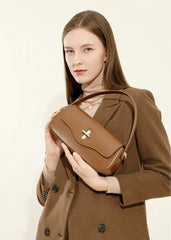 Turn-Lock Leather Baguette Bag
