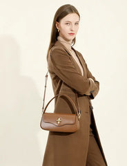 Turn-Lock Leather Baguette Bag
