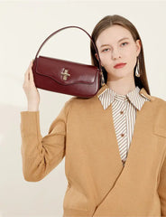 Turn-Lock Leather Baguette Bag