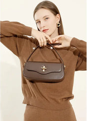 Turn-Lock Leather Baguette Bag