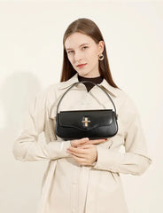 Turn-Lock Leather Baguette Bag