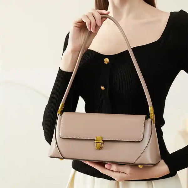 European Retro Shoulder Bag in elegant pink leather, featuring a stylish flap and an adjustable strap for casual and date-night wear.