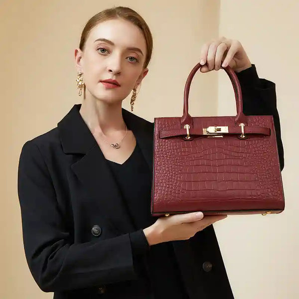 Croc-Embossed Leather Top-Handle Tote