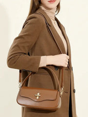 Turn-Lock Leather Baguette Bag