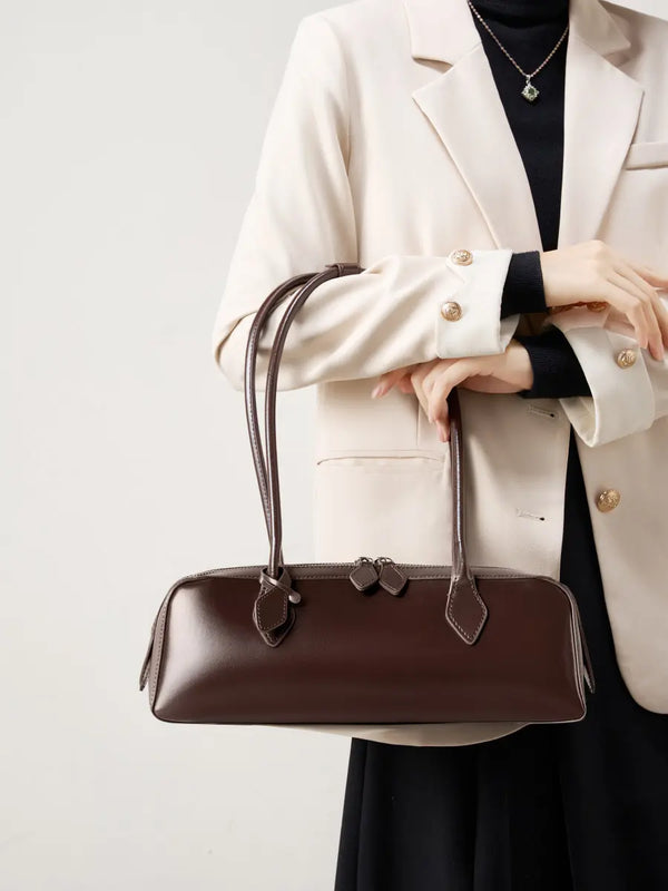 Classic Leather Baguette Shoulder Bag