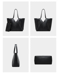 Large Leather Tote Bag featuring a minimalist design, adjustable straps, and a matching wallet, perfect for everyday use.