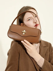 Turn-Lock Leather Baguette Bag