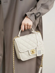Classic Quilted Leather Top-Handle Bag, genuine leather, flap closure, on model