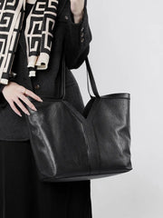 Large Leather Tote Bag in sophisticated black, perfect for everyday, work, or casual outings.