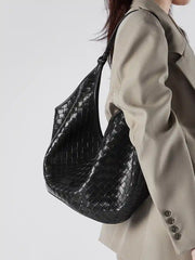 Large Woven Shoulder Bag displayed in black, showcasing the woven texture and versatile design for everyday use.