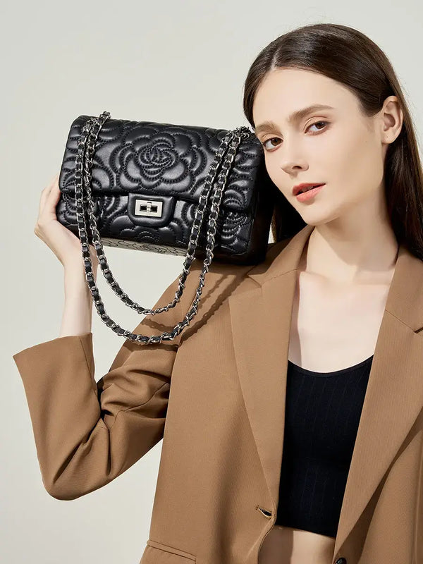 Camellia Quilted Lambskin Chain Bag