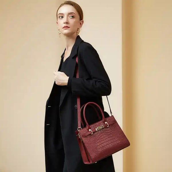 Croc-Embossed Leather Top-Handle Tote