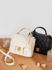 Classic Quilted Leather Top-Handle Bag, genuine leather, flap closure, side view