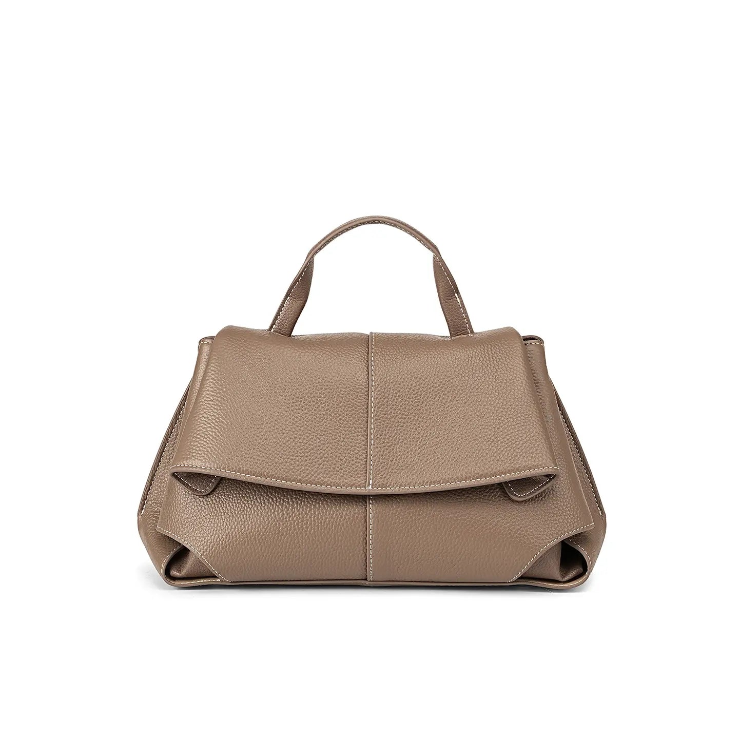 Premium Leather Crossbody Bag in khaki color, soft top-grain leather with flap closure, perfect for everyday use.