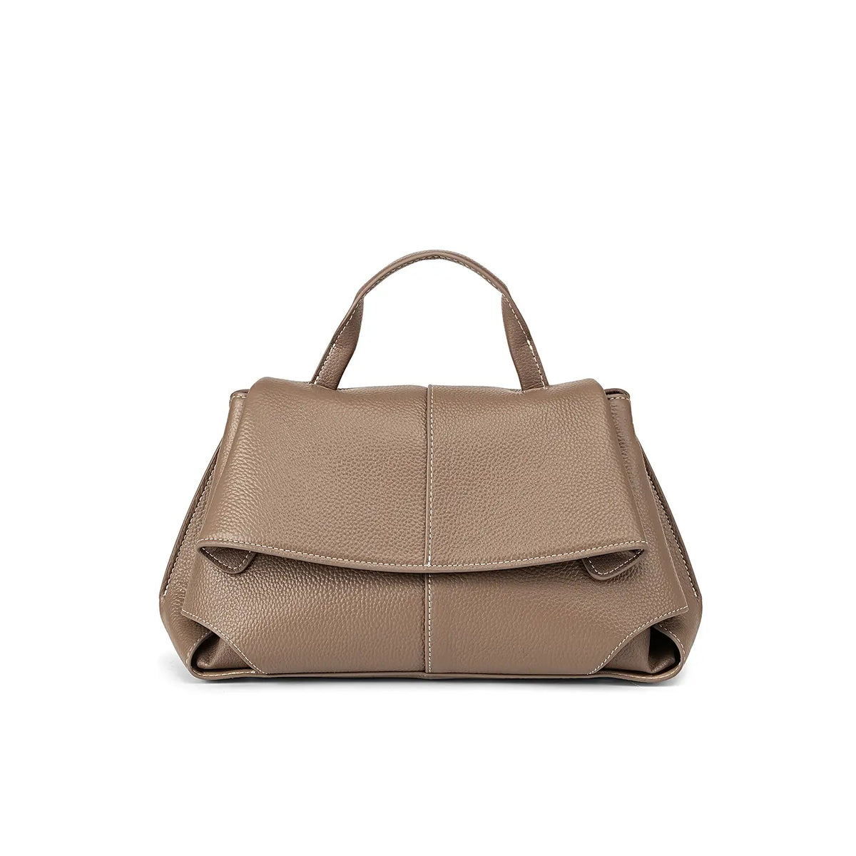 Premium Leather Crossbody Bag in khaki color, soft top-grain leather with flap closure, perfect for everyday use.