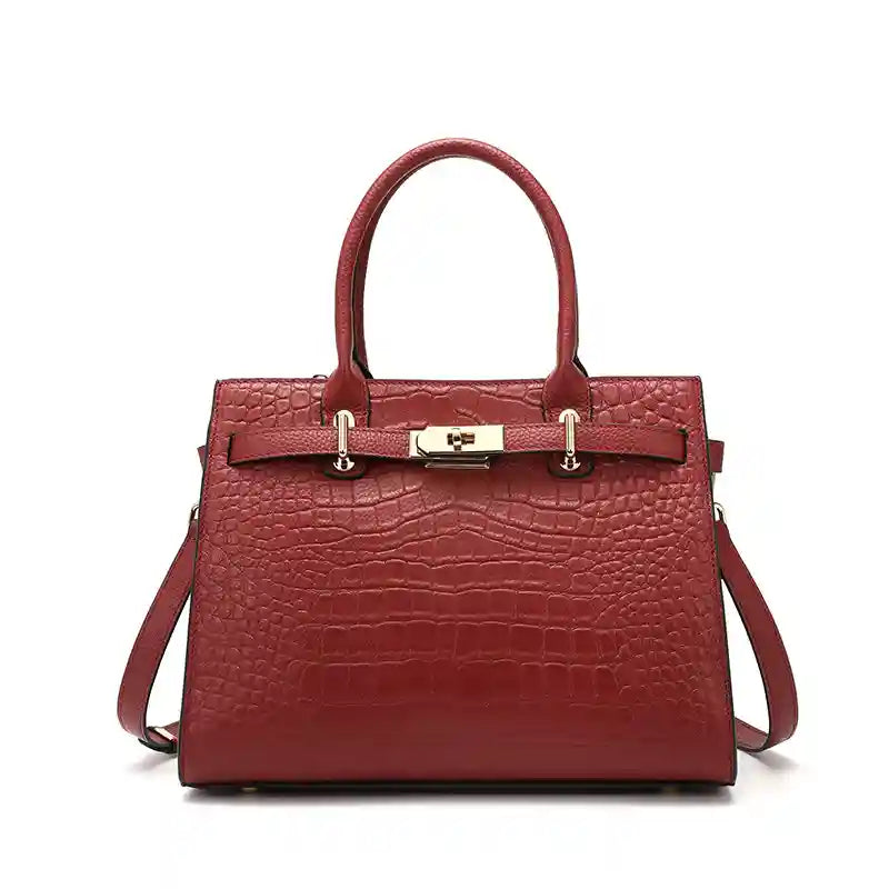 Croc-Embossed Leather Top-Handle Tote
