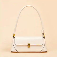 European Retro Shoulder Bag in white leather with gold hardware and adjustable strap, perfect for casual and date-night outings.