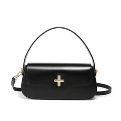 Turn-Lock Leather Baguette Bag