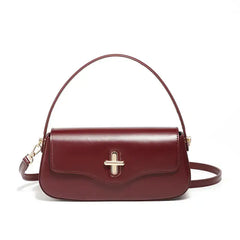Turn-Lock Leather Baguette Bag