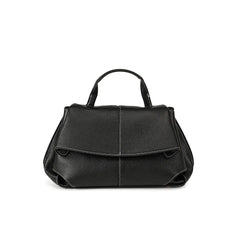 Premium Leather Crossbody Bag in sleek black, showcasing a minimalist design with flap closure and sturdy handle.