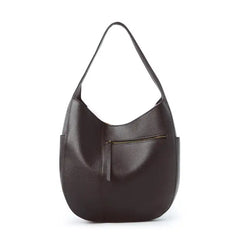 Leather Crescent Hobo Bag in dark brown, featuring a sleek shell shape and practical zipper pocket.
