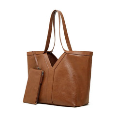 Large Leather Tote Bag featuring a sleek design, crafted from pebble-grain leather with an attached pouch.
