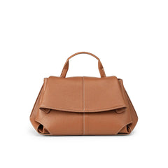 Premium Leather Crossbody Bag in gold brown with flap closure and top handle for everyday use.