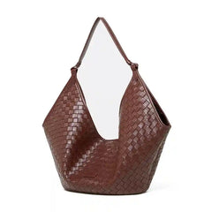 Large Woven Shoulder Bag in rich brown leather with a stylish design, perfect for casual and everyday use.