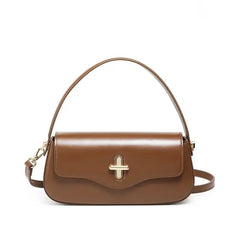 Turn-Lock Leather Baguette Bag