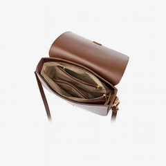 Interior view of the Minimalist Tofu Bag showcasing spacious compartments and sleek design in brown leather.